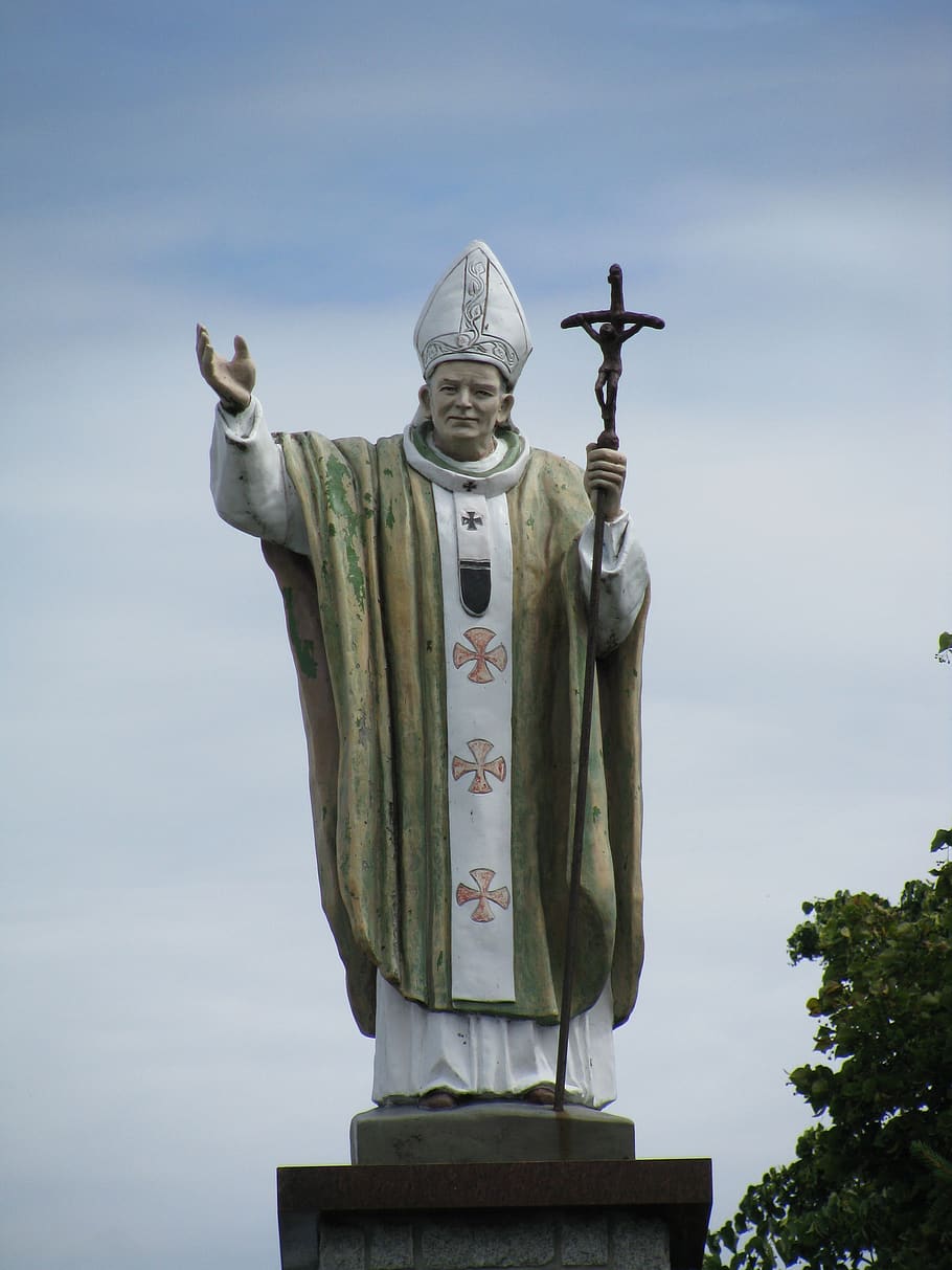 figure, pope john paul ii, lichen, human representation, statue, HD wallpaper