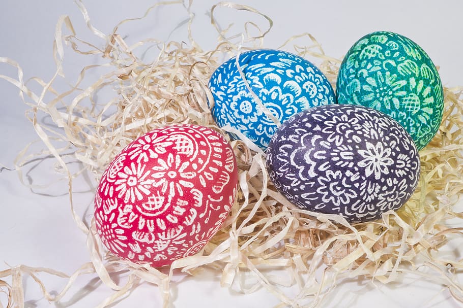 four assorted-color easter eggs, decoration, christmas decoration HD wallpaper