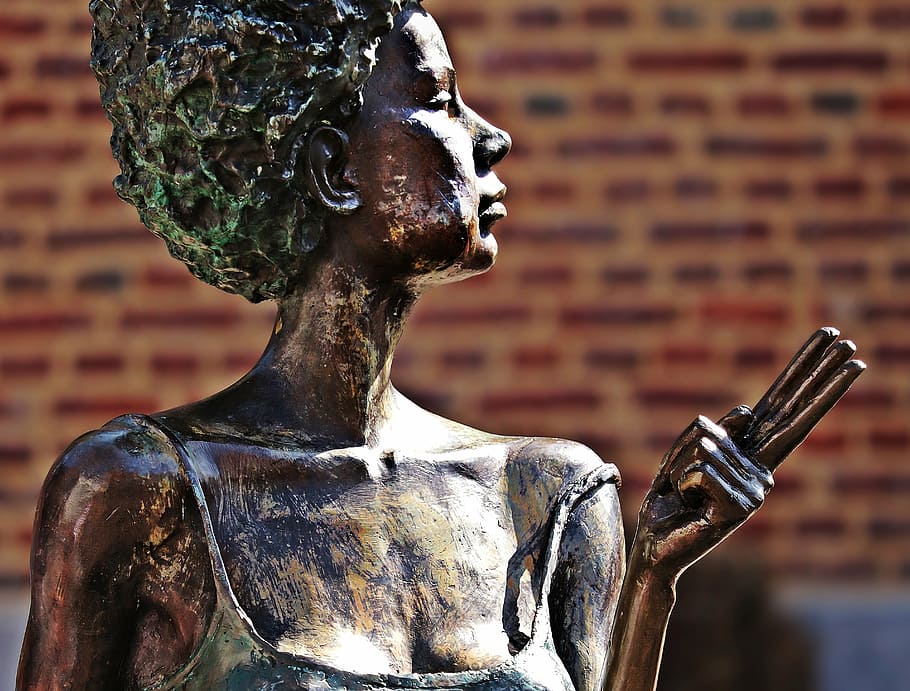 woman in spaghetti-strap dress statuette, sculpture, figure, art, HD wallpaper