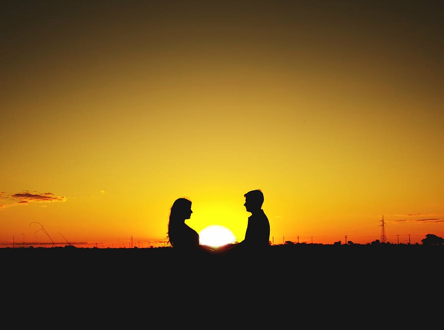 sunset, photo, castro, silhouette, sky, orange color, two people HD wallpaper