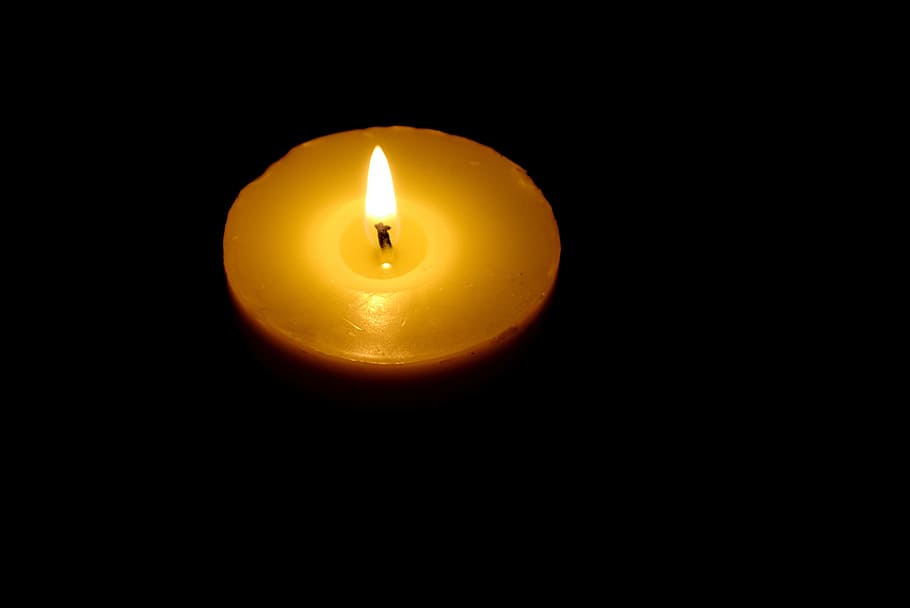 Tealight, Fire, Flame, Background, black background, yellow HD wallpaper