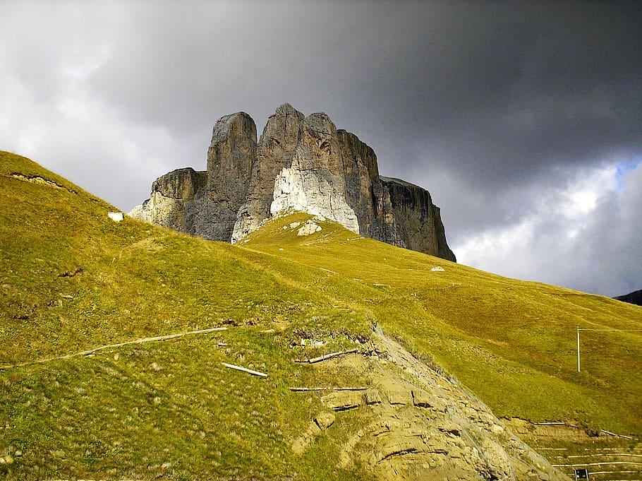 mountains, alpine, giau pass, sky, cloud - sky, environment HD wallpaper