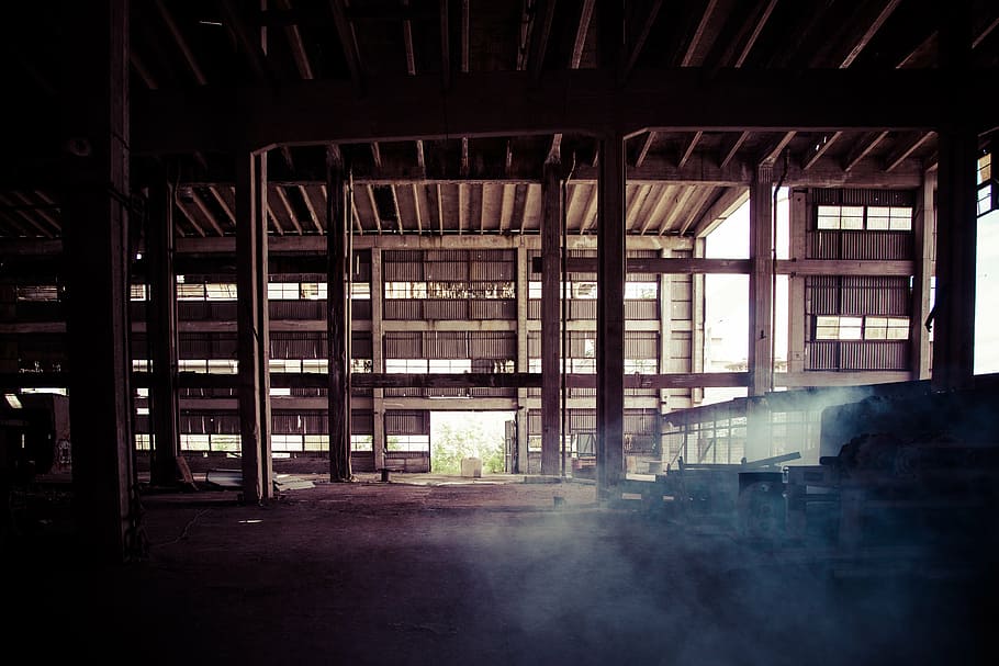 gray concrete structue, old factory, dusty, large space, emptiness, HD wallpaper