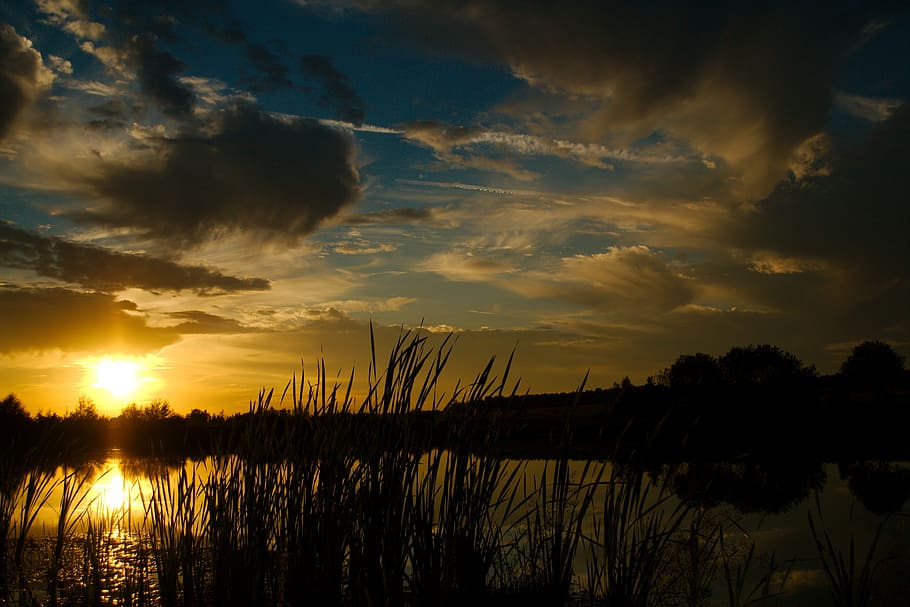 Sunset, Nature, Water, Silence, reflection, silhouette, tranquil scene HD wallpaper