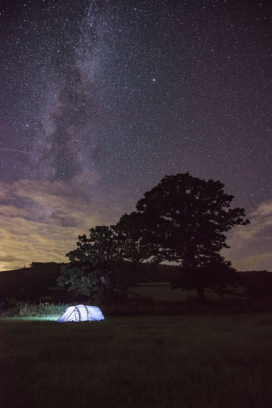 landscape, tree, nature, sky, milky way, tent, camping, hiking