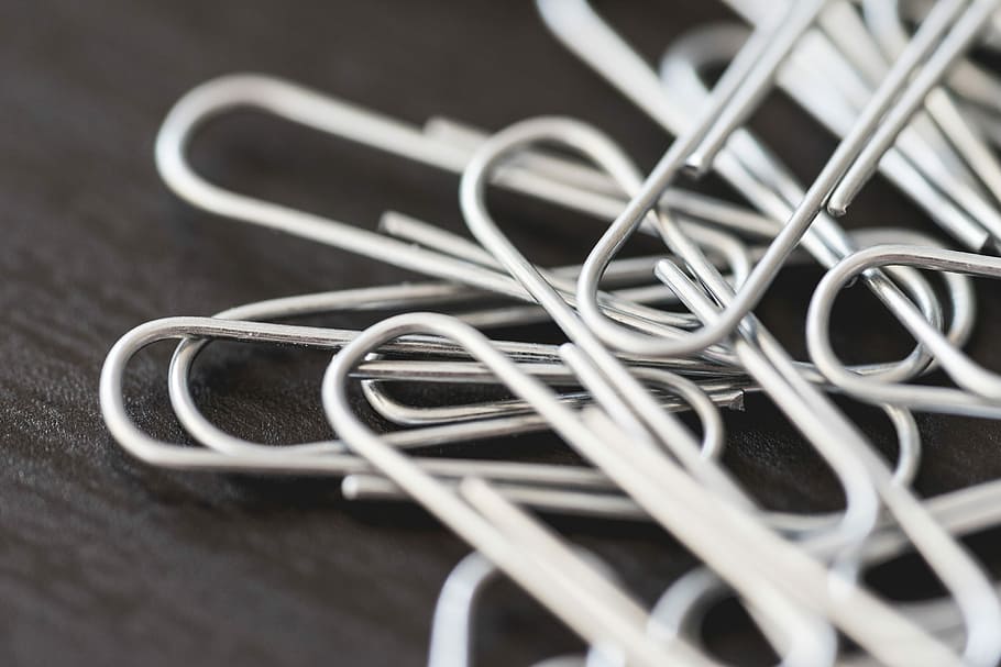 Pile of Silver Paper Clips Close Up, black, desk, documents, office HD wallpaper