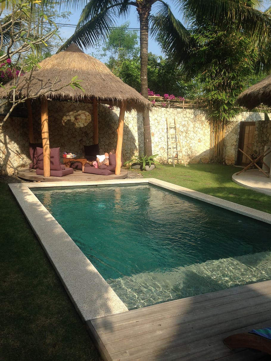 bali, pool, summer, swimming pool, water, tree, nature, tourist resort HD wallpaper