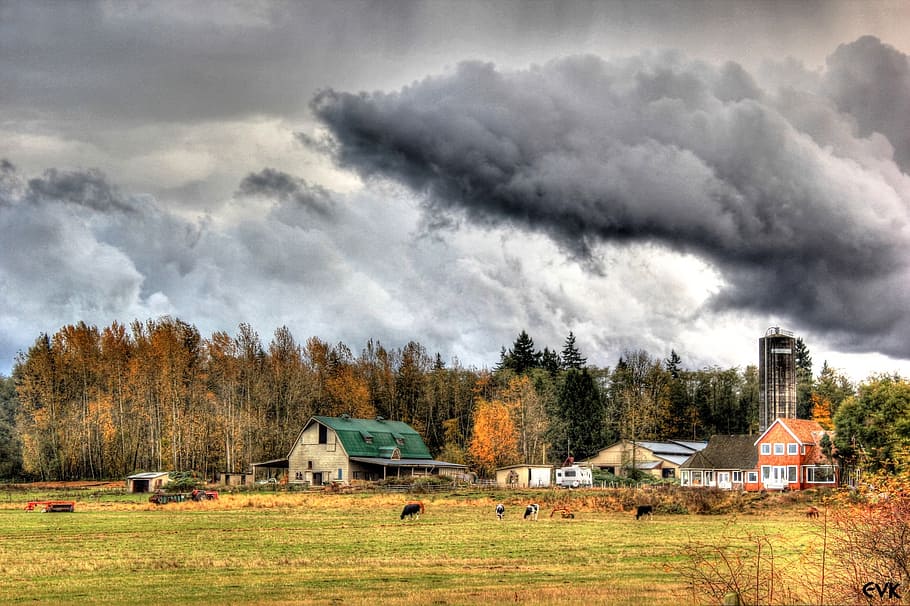 menacing, farm, sky, clouds, outdoors, scenic, tranquil, stratosphere HD wallpaper