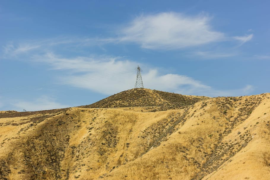 mountain, mountains, power grid, sky, cloud - sky, land, environment HD wallpaper