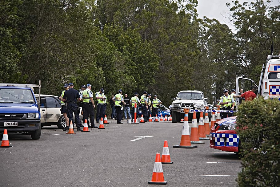 group of policeman standing near trees and vehicles, Search HD wallpaper