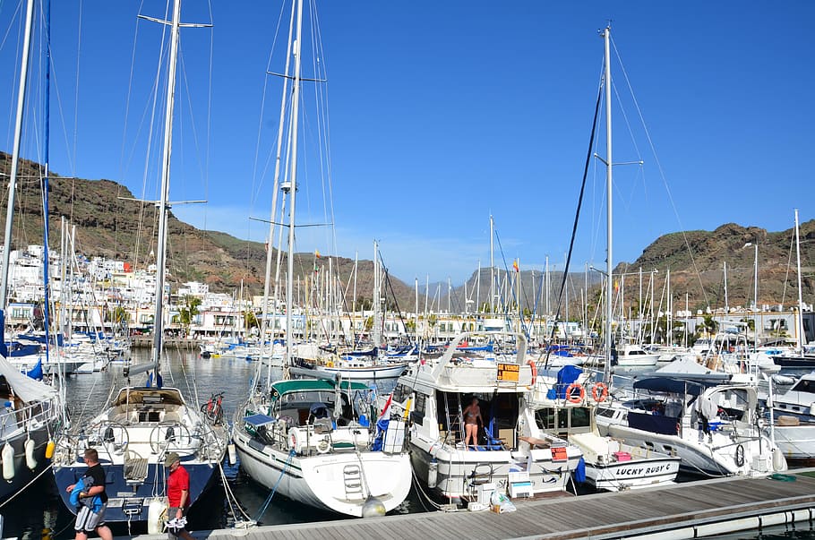 mogan, harbor, gran canaria, spain, boats, nautical vessel HD wallpaper
