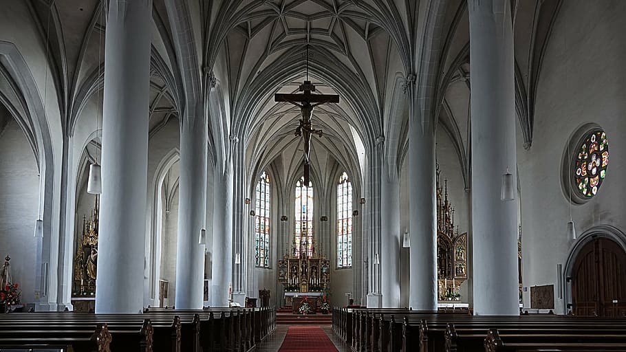 nave, altar, catholic, cross, house of worship, columnar, place of worship HD wallpaper