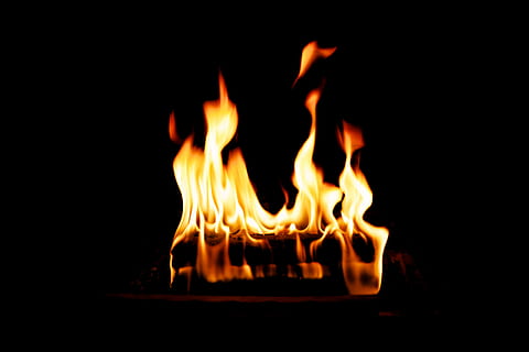 fire on firepit, yellow flame, fireplace, heat, burn, blaze, wood HD wallpaper