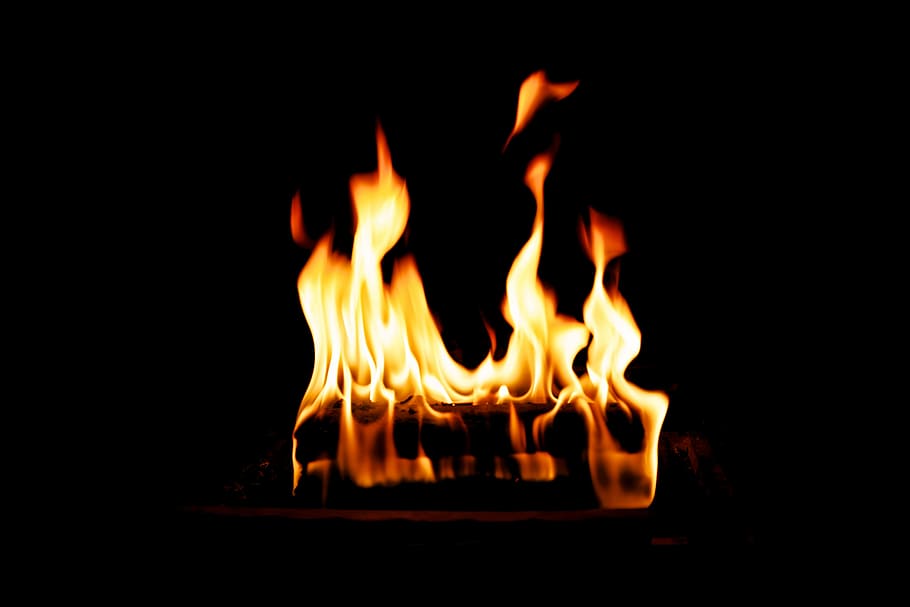 fire on firepit, yellow flame, fireplace, heat, burn, blaze, wood HD wallpaper