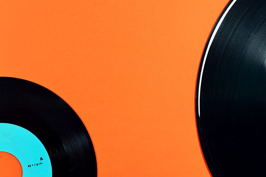 two black vinyl records, background, retro, disk, old, music, HD wallpaper