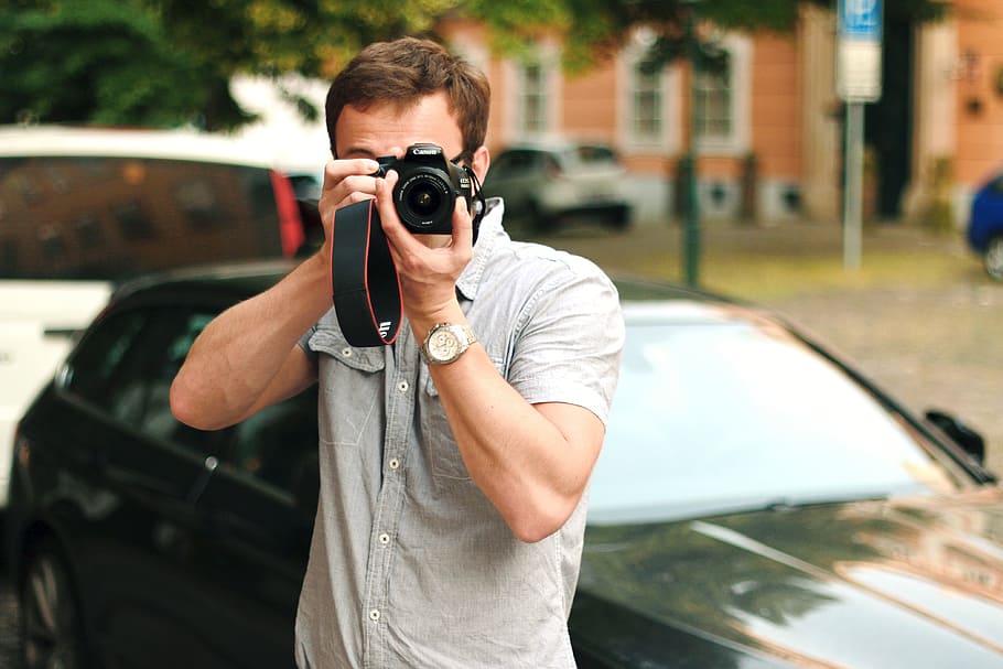 man, person, camera, taking photo, canon, dslr, hobby, leisure HD wallpaper