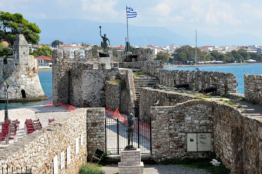 Fortifications of the port of Nafpaktos in Greece, photos, public domain, HD wallpaper