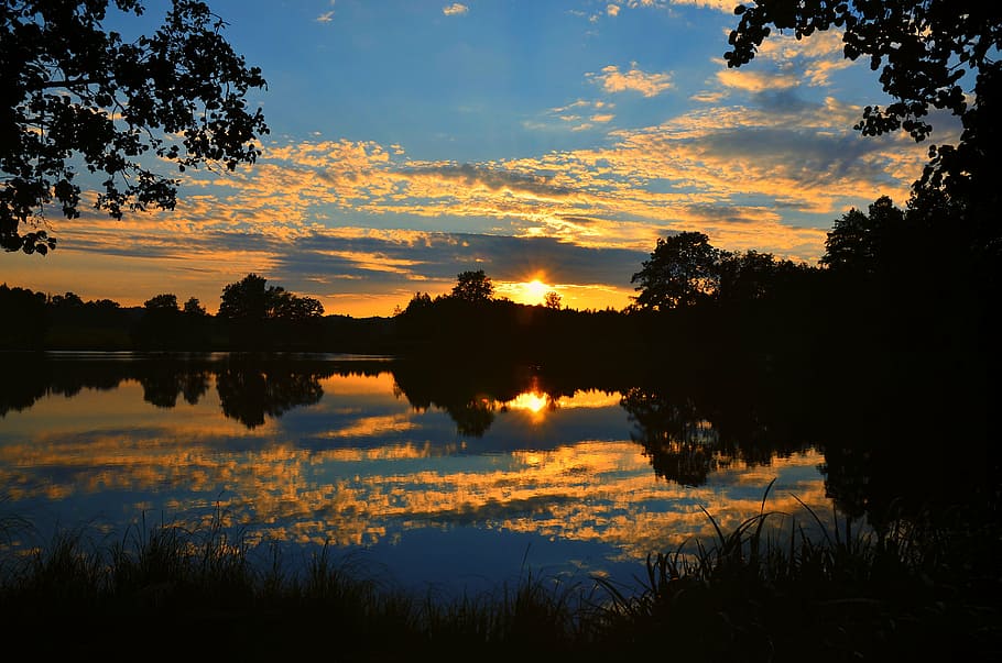 sunset, afterglow, abendstimmung, clouds, evening sky, landscape HD wallpaper