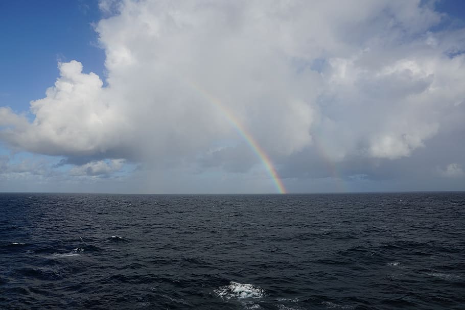 rainbow, caribbean, sea, clouds, ocean, water, beauty in nature HD wallpaper