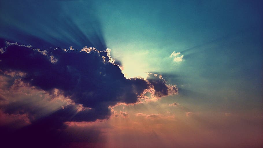 sun rays through the clouds, formation, covering, sunset, sunlight HD wallpaper