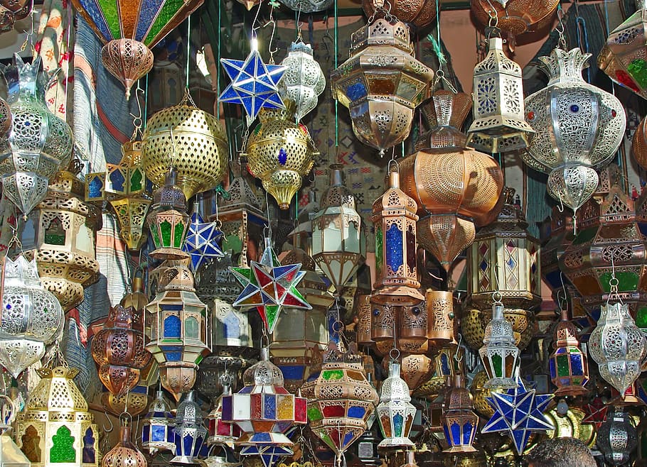 Marrakech, Market, Lamps, Luminaires, crafts, copper, bazaar, HD wallpaper