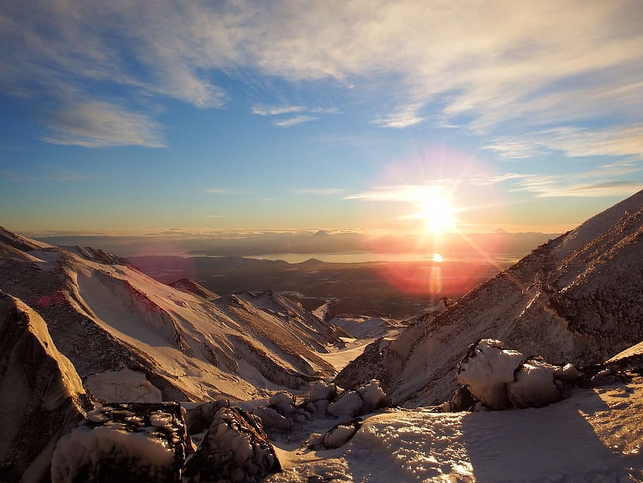 landscape photo of mountain during golden hour, volcano, mountains HD wallpaper