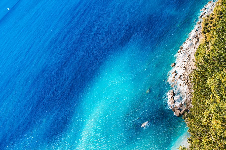 aerial photography of body of water, aerial view of body of water HD wallpaper