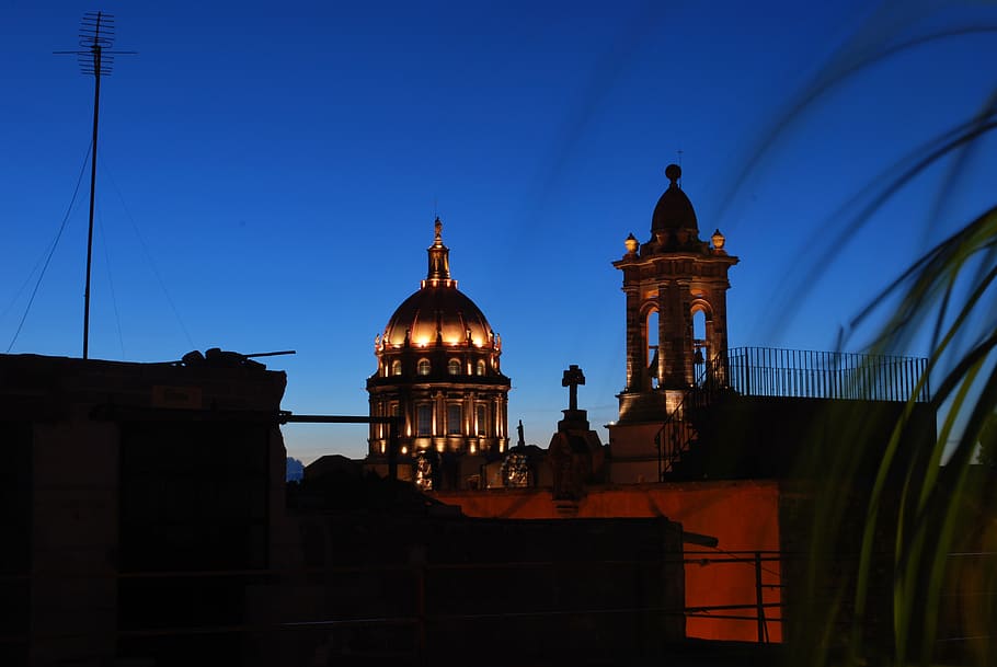 san miguel de allende, mexico, church, skyline, churches, night, HD wallpaper