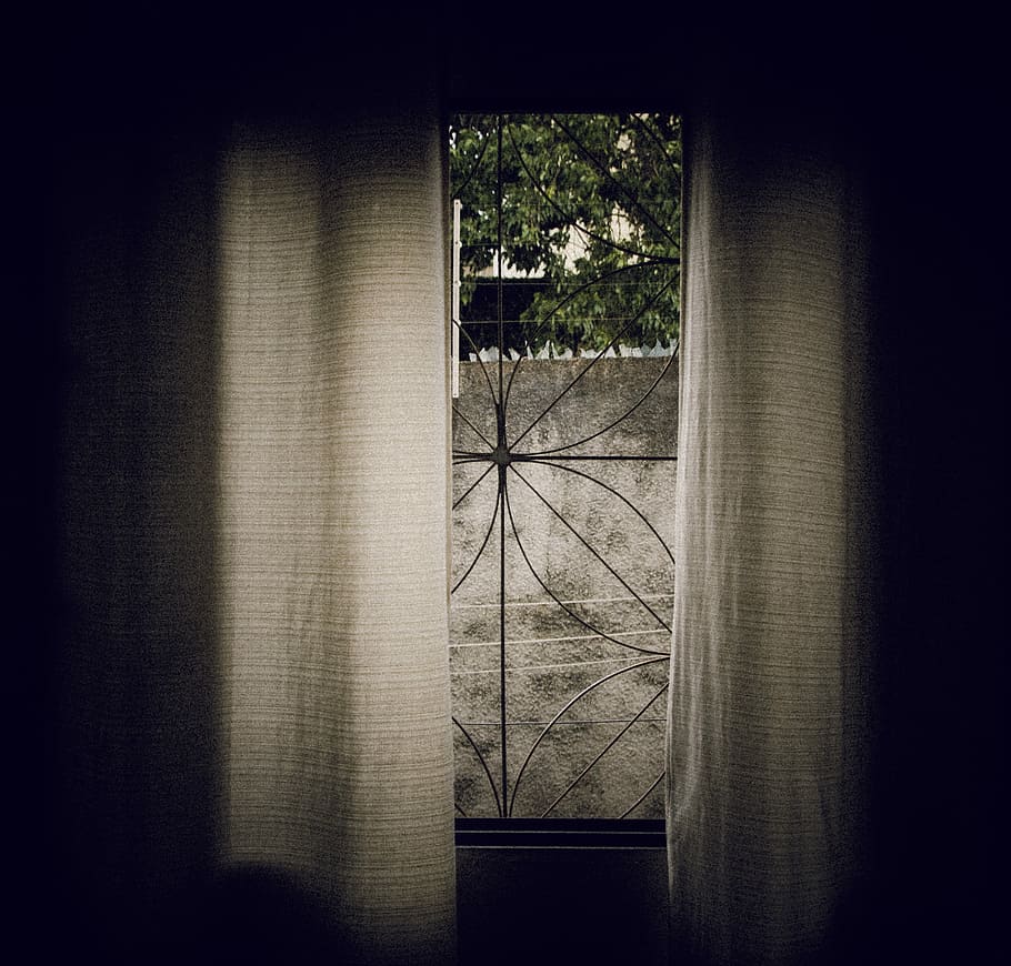 gray window curtain at daytime, brown curtain beside pane window HD wallpaper