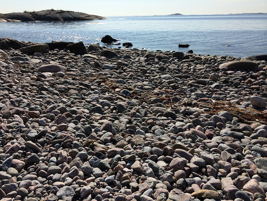 stone, landscape, sea, rock, water, beach, solid, rock - object HD wallpaper