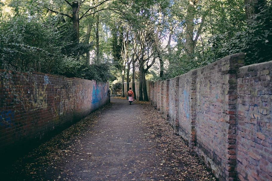 Autumn alley, other, people, street, footpath, outdoors, architecture HD wallpaper