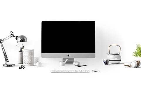 HD wallpaper: Apple desktop computer setup with white background, poster  mockup | Wallpaper Flare