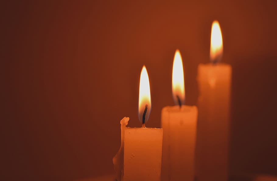 three lighted taper candles closeup photography, sailing, heat HD wallpaper