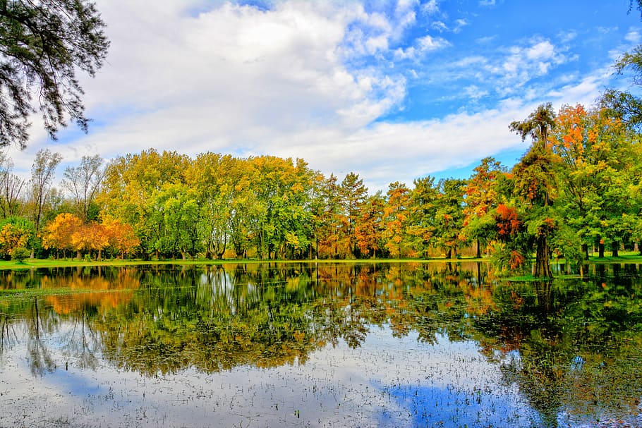 Lake, Landscape, Reflection, Sky, autumn, trees, nature, water HD wallpaper