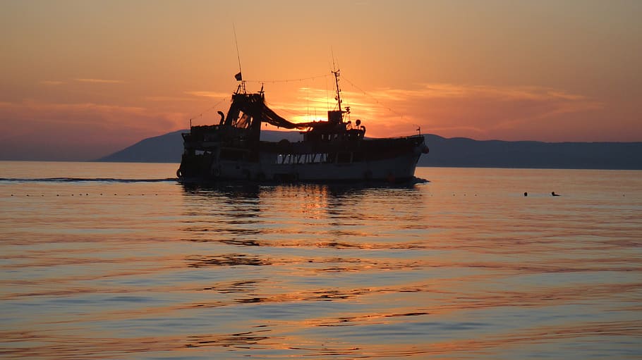 sunset, ship, ocean, holiday, cruise, water, vacation, sea HD wallpaper