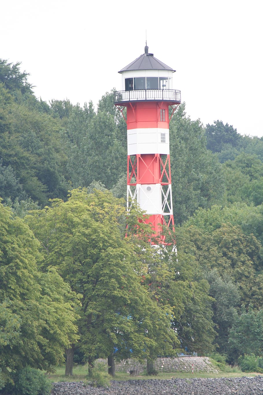 lighthouse, elbe, river, building, germany, landscape, trees HD wallpaper