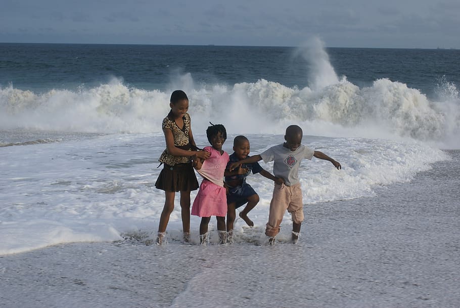 African, Children, Ocean, Beach, Water, play, happy, sea, outdoors, HD wallpaper