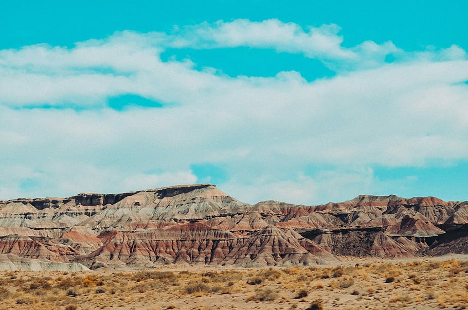 rocky mountain under cloudy sky, red canyon, teal, sandstone HD wallpaper
