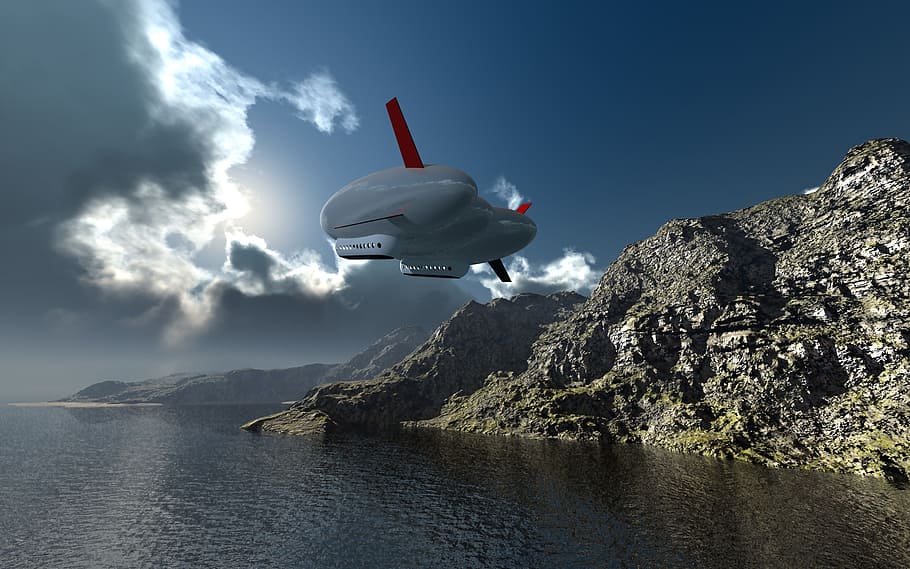 airship, computer graphic, 3d, digital artwork, dramatic sky HD wallpaper