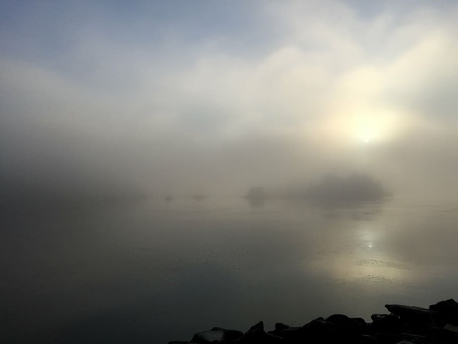 fog, clouds, color, abstraction, foggy, ocean, water, mist HD wallpaper