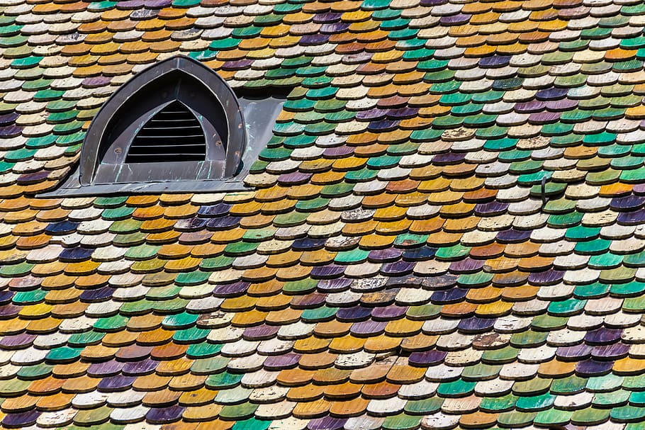 roof, tile, structure, colorful, pattern, house roof, dormer HD wallpaper
