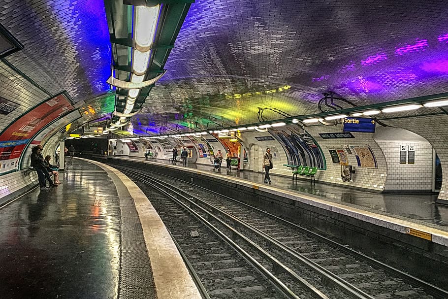 people walking in train station, paris, metro, france, arts et metiers, HD wallpaper