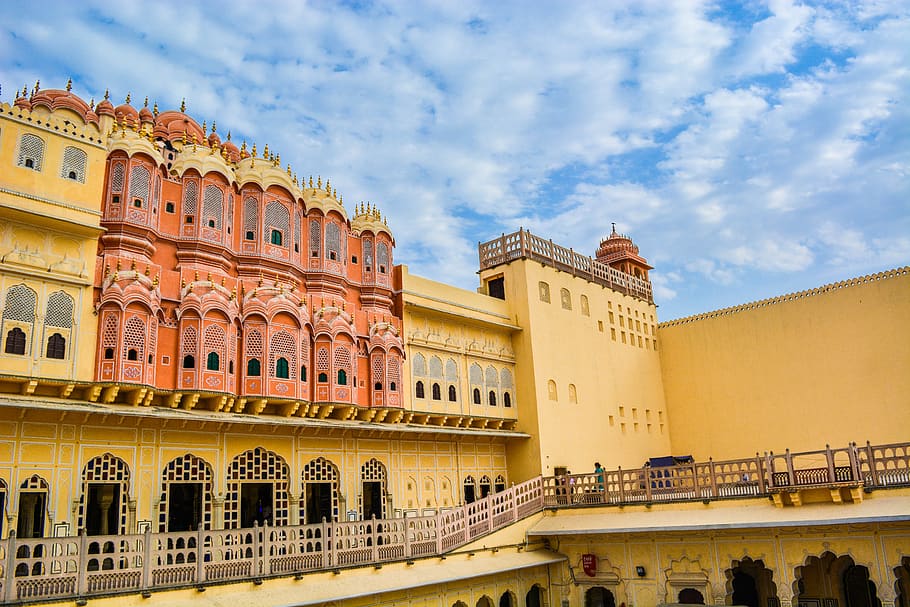 jaipur, rajasthan, india, tourism, sky, blues, landscape, hawa mahal, HD wallpaper