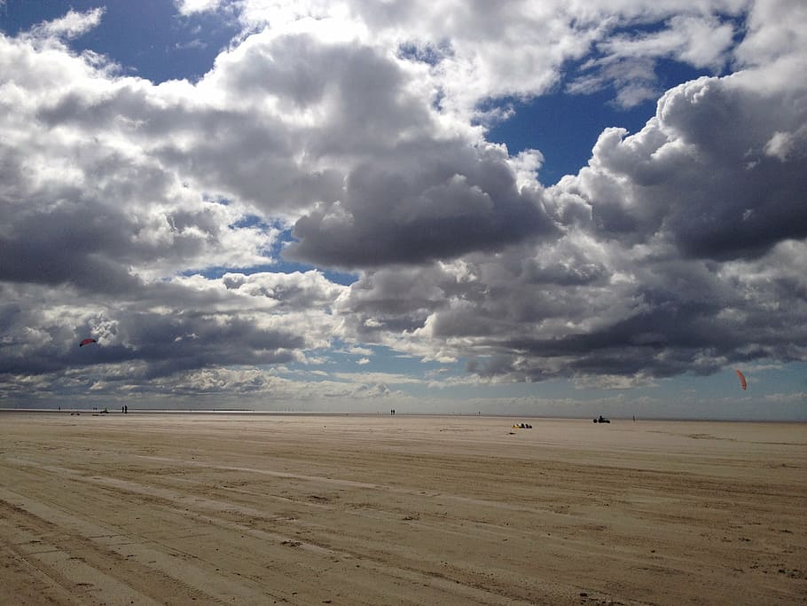 kite, römö, clouds, beach, cloud - sky, scenics - nature HD wallpaper