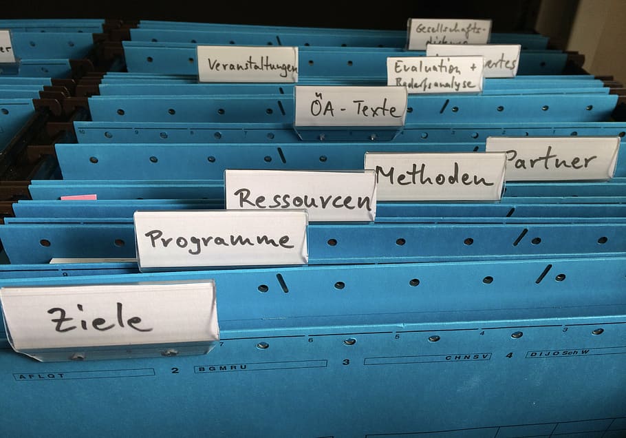 blue metal folder cases, organization, register, files, office, HD wallpaper