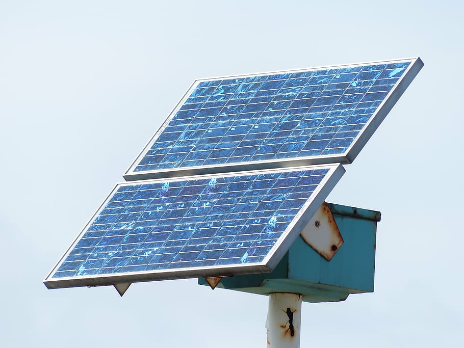 two blue solar panels, solar cells, energy, current, environmentally friendly HD wallpaper