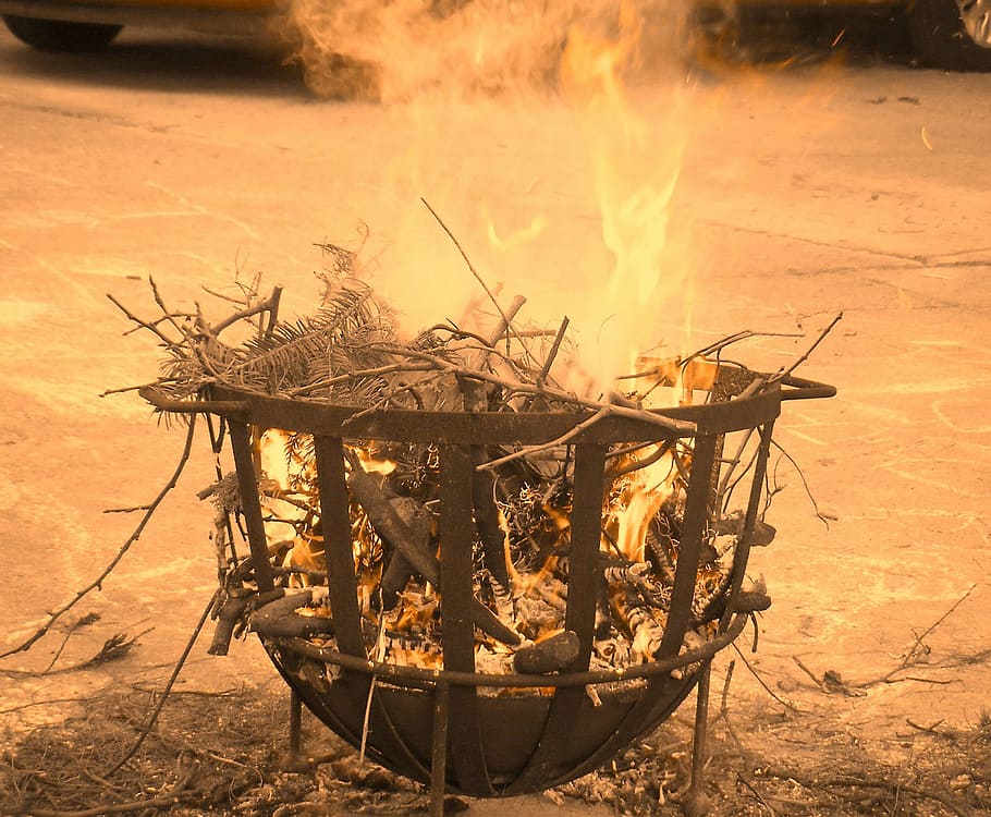 fire, fire bowl, flame, grill, burn, burning, heat - temperature HD wallpaper
