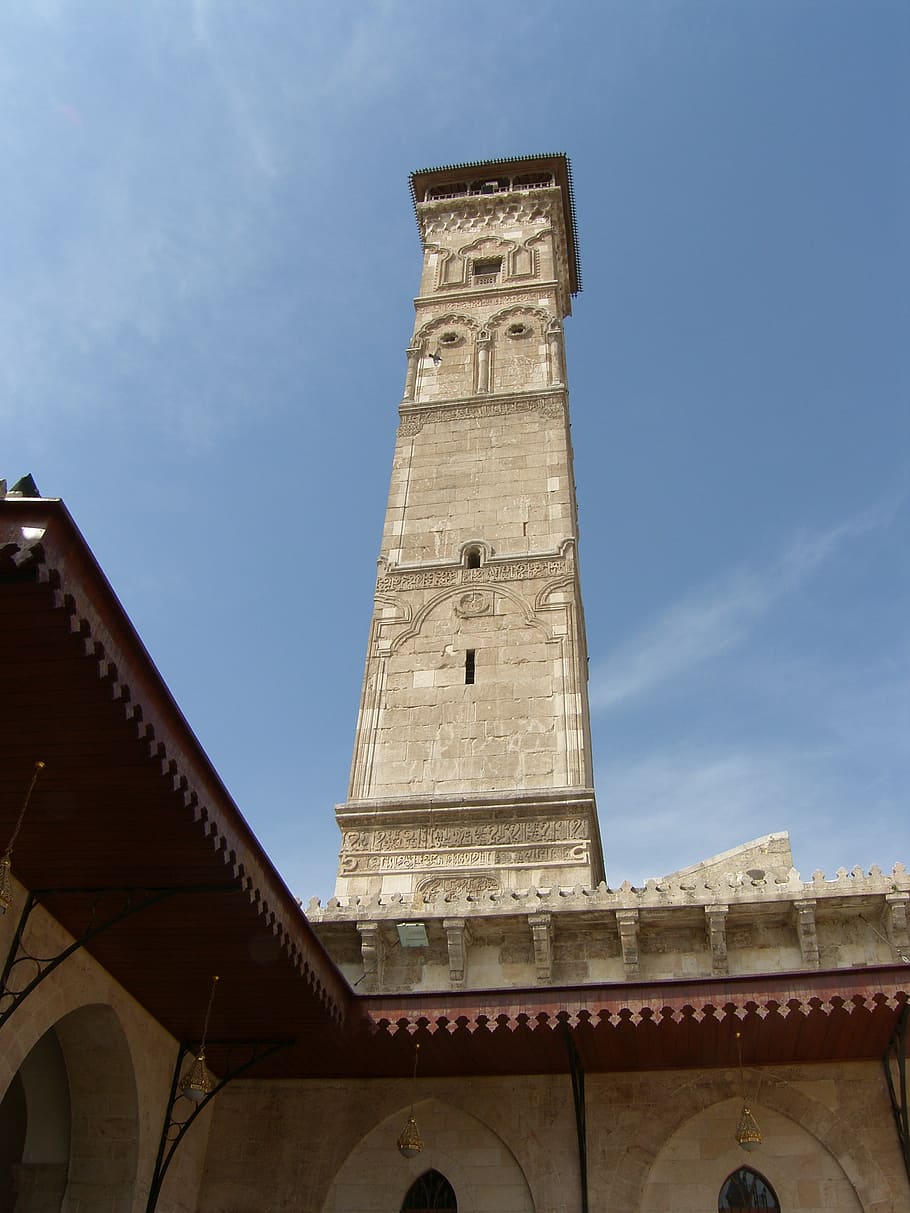 aleppo, syria, mosque, minaret, built structure, architecture