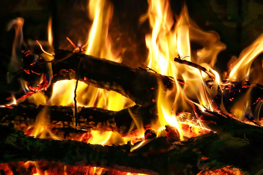 Fire, Fireplace, Colors, Combustion, sparks, heat, wood, flames HD wallpaper