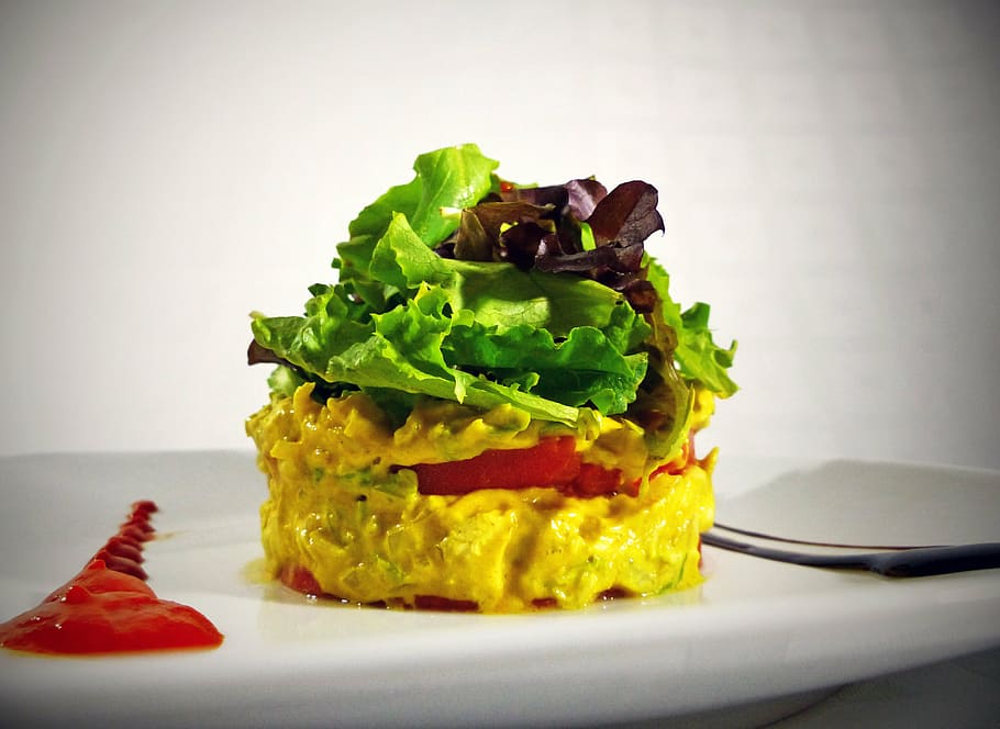 salad, chicken, curry, restaurant, dish, food, rico, design HD wallpaper
